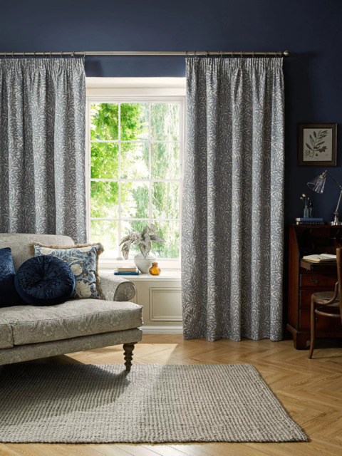 William Morris At Home Original Willow Pair Blackout Lined Pencil Pleat Curtains, Indigo - image 1