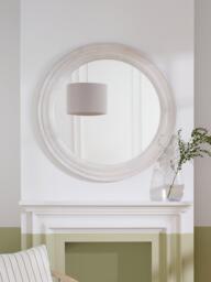 John Lewis Hand-Carved Coastal Wood Frame Round Wall Mirror, 80cm, White Wash - thumbnail 2