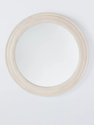 John Lewis Hand-Carved Coastal Wood Frame Round Wall Mirror, 80cm, White Wash - thumbnail 1