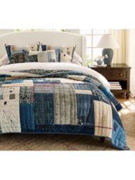 Pottery Barn Love Reversible Quilted Kingsize Bedspread, Blue/Multi