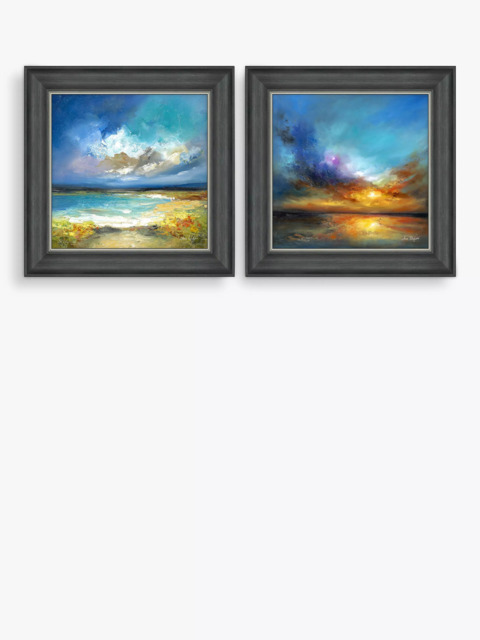 John Lewis Anna Schofield 'Cornish Coast & Amazing Sunset' Framed Print, Set of 2, 53 x 53cm, Blue/Multi - image 1