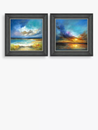 John Lewis Anna Schofield 'Cornish Coast & Amazing Sunset' Framed Print, Set of 2, 53 x 53cm, Blue/Multi - thumbnail 1