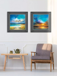 John Lewis Anna Schofield 'Cornish Coast & Amazing Sunset' Framed Print, Set of 2, 53 x 53cm, Blue/Multi - thumbnail 2