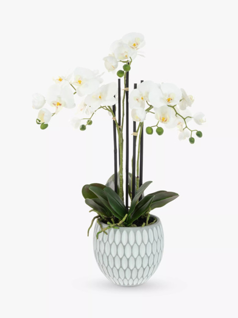 Floralsilk Artificial White Orchid in Geometric Pot - image 1