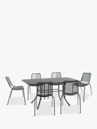 KETTLER Arna 6-Seater Rectangular Garden Dining Table & Chairs Set, Dark Grey