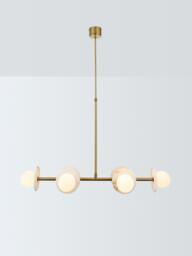 John Lewis Novarro 6 Arm Opal Globe Over Diner Ceiling Light, Antique Brass - thumbnail 1