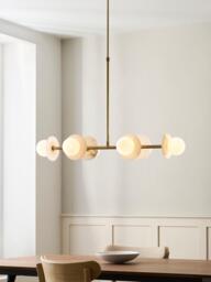 John Lewis Novarro 6 Arm Opal Globe Over Diner Ceiling Light, Antique Brass - thumbnail 2