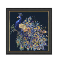 John Lewis Louise Luton 'Opulent' Peacock Framed Print, 79 x 79cm, Blue/Gold - thumbnail 1