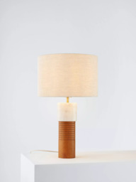 John Lewis Stack Marble Tall Table Lamp, Walnut/White - thumbnail 1