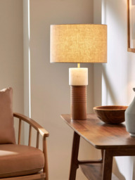 John Lewis Stack Marble Tall Table Lamp, Walnut/White - thumbnail 2