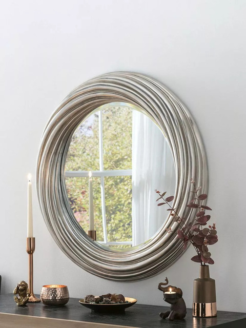 Yearn Swirl Round Wall Mirror, 84cm, Silver