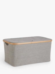 John Lewis Bamboo Rim Lidded Storage Basket, H25 x W53.4 x D33cm - thumbnail 1