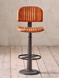 nkuku Narwana Leather Bar Chair, Aged Tan