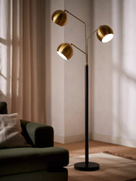 John Lewis Hector 3 Arm Floor Lamp, Antique Brass/Black - thumbnail 2