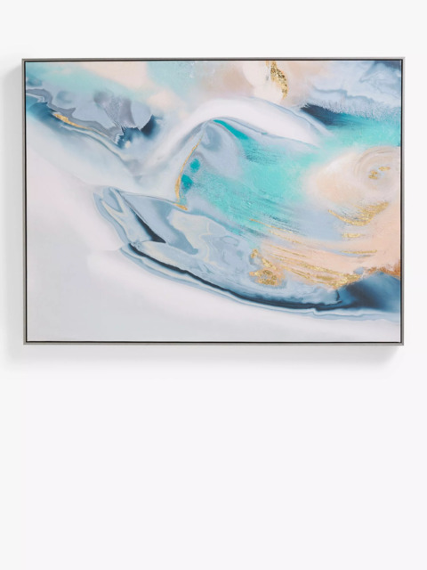 John Lewis Hand Painted Abstract Marbled Framed Canvas, 90 x 120cm, Blue/Gold - image 1