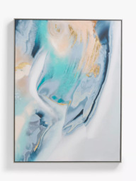 John Lewis Hand Painted Abstract Marbled Framed Canvas, 90 x 120cm, Blue/Gold - thumbnail 2