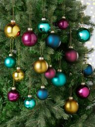 John Lewis Glass Christmas Tree Baubles, Box of 42, Purple/Green/Blue Mix - thumbnail 2