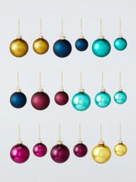 John Lewis Glass Christmas Tree Baubles, Box of 42, Purple/Green/Blue Mix - thumbnail 1