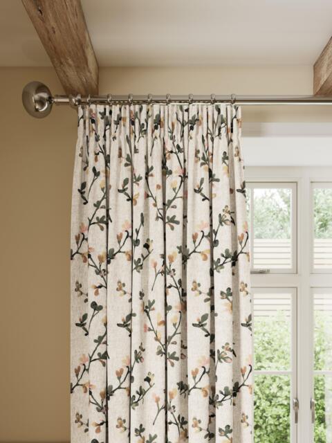 John Lewis Elena Floral Embroidery Pair Lined Pencil Pleat Curtains, Straw - image 1