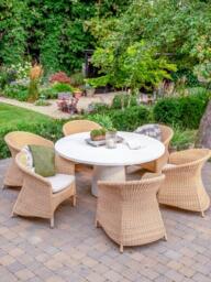 KETTLER Genoa Woven 6-Seater Round Garden Dining Table & Chairs Set, Natural - thumbnail 2