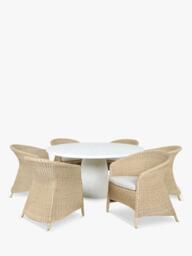 KETTLER Genoa Woven 6-Seater Round Garden Dining Table & Chairs Set, Natural