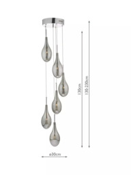 Där Seta 6 Glass Pendant Cluster Ceiling Light, Polished Chrome - thumbnail 5