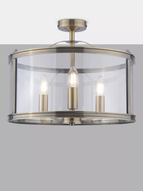 Laura Ashley Harrington 3 Bulb Semi Flush Ceiling Light, Antique Brass - image 1