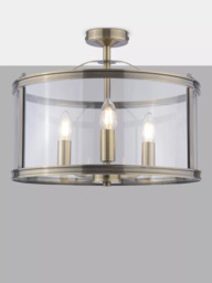 Laura Ashley Harrington 3 Bulb Semi Flush Ceiling Light, Antique Brass