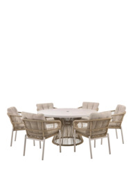 Pacific Martic 6-Seater Round Garden Dining Table & Chairs Set, Latte
