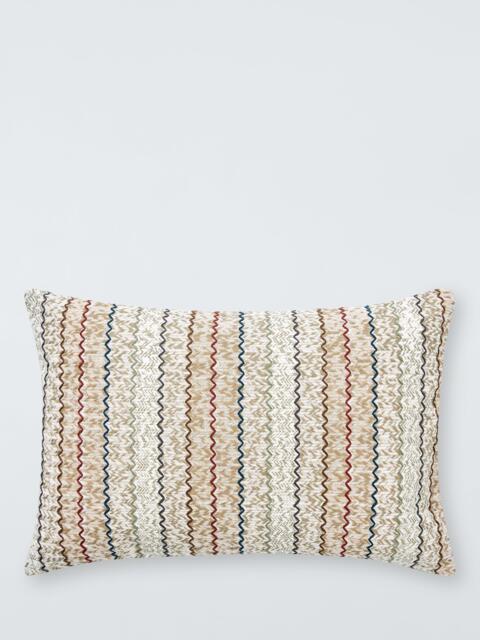 John Lewis Embroidered Chevron Cushion, Natural/Multi - image 1