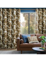 Orla Kiely Wildflower Pair Lined Eyelet Curtain, Coffee