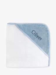 Babyblooms Personalised Baby Bathrobe with Luxury Hooded Baby Towel, White/Blue - thumbnail 4