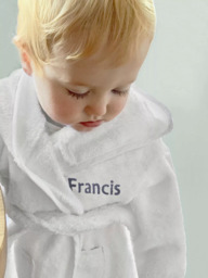Babyblooms Personalised Baby Bathrobe with Luxury Hooded Baby Towel, White/Blue - thumbnail 2