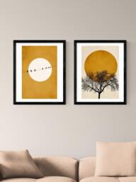EAST END PRINTS Kubistika 'Golden Sky' Framed Print, Set of 2, 53.4 x 43.4cm, Black - thumbnail 2