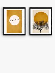 EAST END PRINTS Kubistika 'Golden Sky' Framed Print, Set of 2, 53.4 x 43.4cm, Black - thumbnail 1