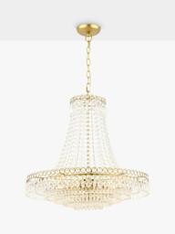 Laura Ashley Enid Grande Crystal Chandelier Ceiling Light, Antique Brass