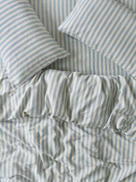 Piglet in Bed Pembroke Stripe Linen Blend Bedding, Costal Blue - image 1