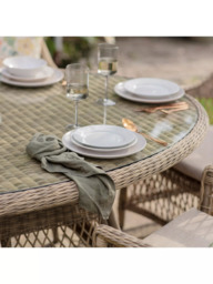 Bramblecrest RHS Rosemoor 6-Seater Ellipsis Garden Dining Table & Chairs Set with Parasol, Latte - thumbnail 3