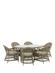 Bramblecrest RHS Rosemoor 6-Seater Ellipsis Garden Dining Table & Chairs Set with Parasol, Latte - thumbnail 2