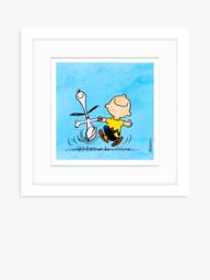 John Lewis Peanuts 'Snoopy & Charlie Brown' Framed Print, 22 x 22cm, Blue