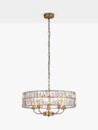 Bay Lighting Clarie 5 Bulb Cut Glass Pendant Ceiling Light, Metallic Brass