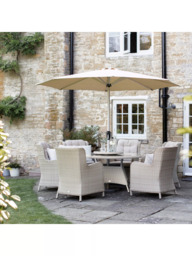 Bramblecrest Chedworth 6-Seater Garden Round Dining Table & Chairs Set with Lazy Susan & Parasol, Sandstone - thumbnail 2
