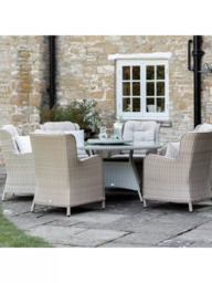 Bramblecrest Chedworth 6-Seater Garden Round Dining Table & Chairs Set with Lazy Susan & Parasol, Sandstone - thumbnail 3