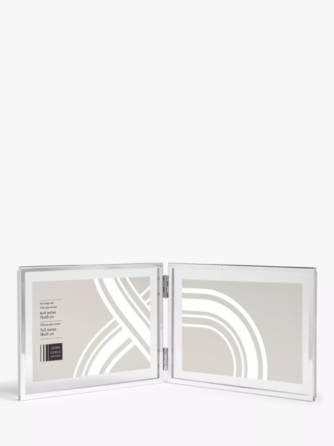 "John Lewis Horizontal Folding Double Photo Frame & Glass Border, 4 x 6"" (10 x 15cm), Silver Plated" - image 1
