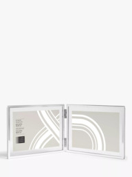 "John Lewis Horizontal Folding Double Photo Frame & Glass Border, 4 x 6"" (10 x 15cm), Silver Plated" - thumbnail 1