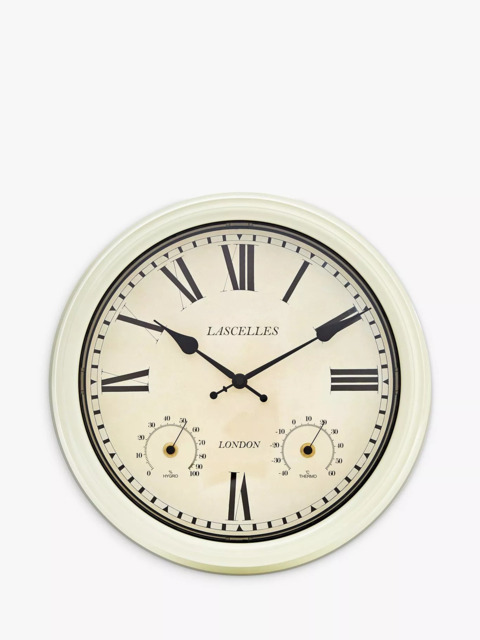 Brookpace Lascelles Roman Numeral Outdoor Wall Clock with Temperature & Humidity, 36cm, Cream - image 1