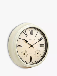 Brookpace Lascelles Roman Numeral Outdoor Wall Clock with Temperature & Humidity, 36cm, Cream - thumbnail 2