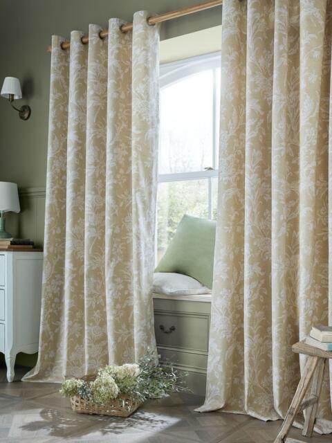 Laura Ashley Lloyd Pair Lined Eyelet Curtains, Caramel