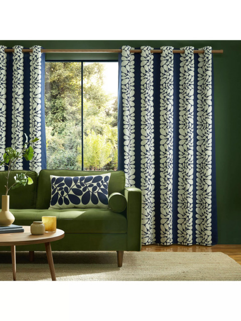 Orla Kiely Sycamore Stripe Pair Lined Eyelet Curtains, Space Blue - image 1