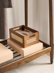 John Lewis Poly Rattan and Bamboo Open Top Storage Box, Cherry Wood - thumbnail 2